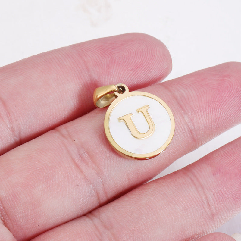 Stainless Steel Letter Charms with Shell