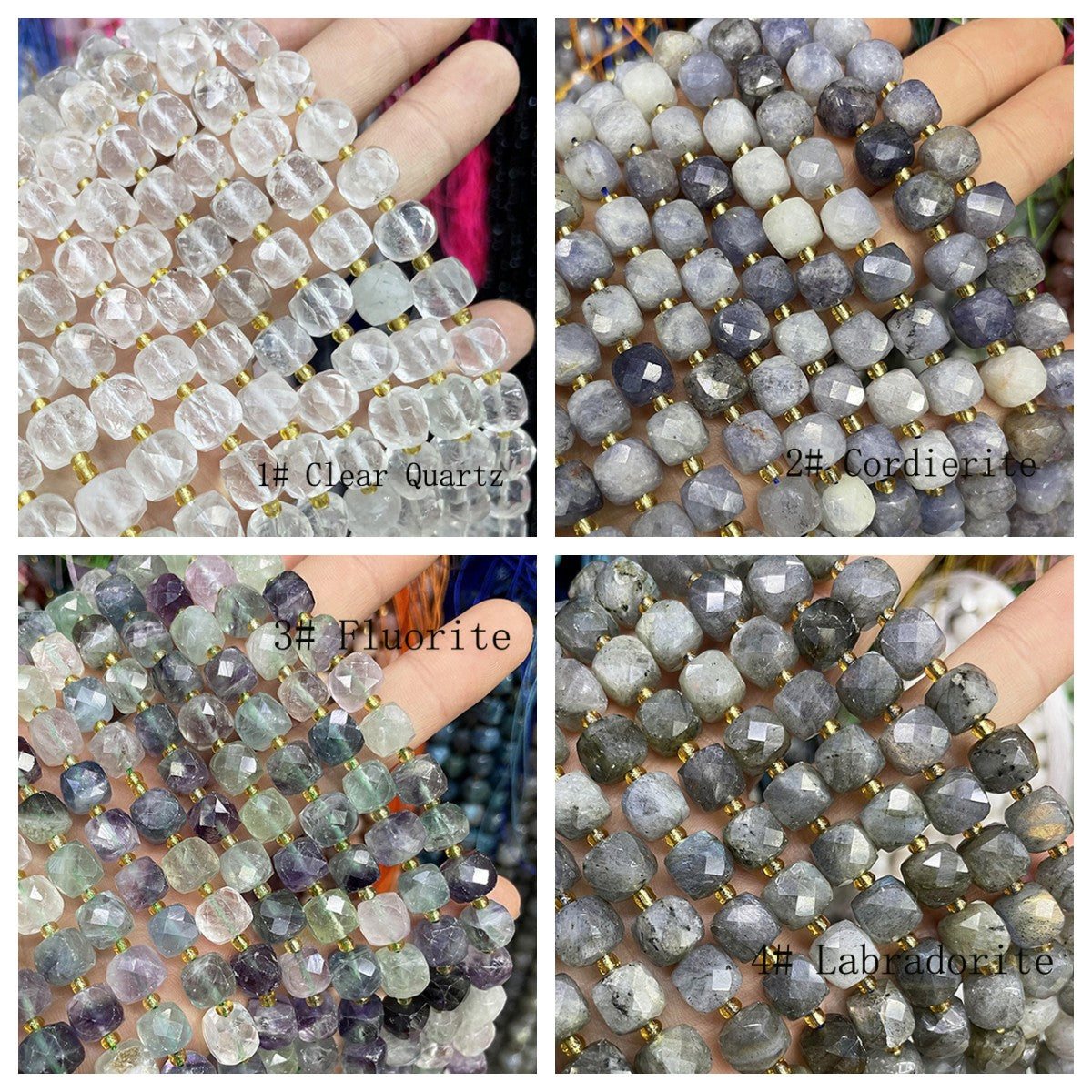 8mm Cube faceted Natural Stone beads