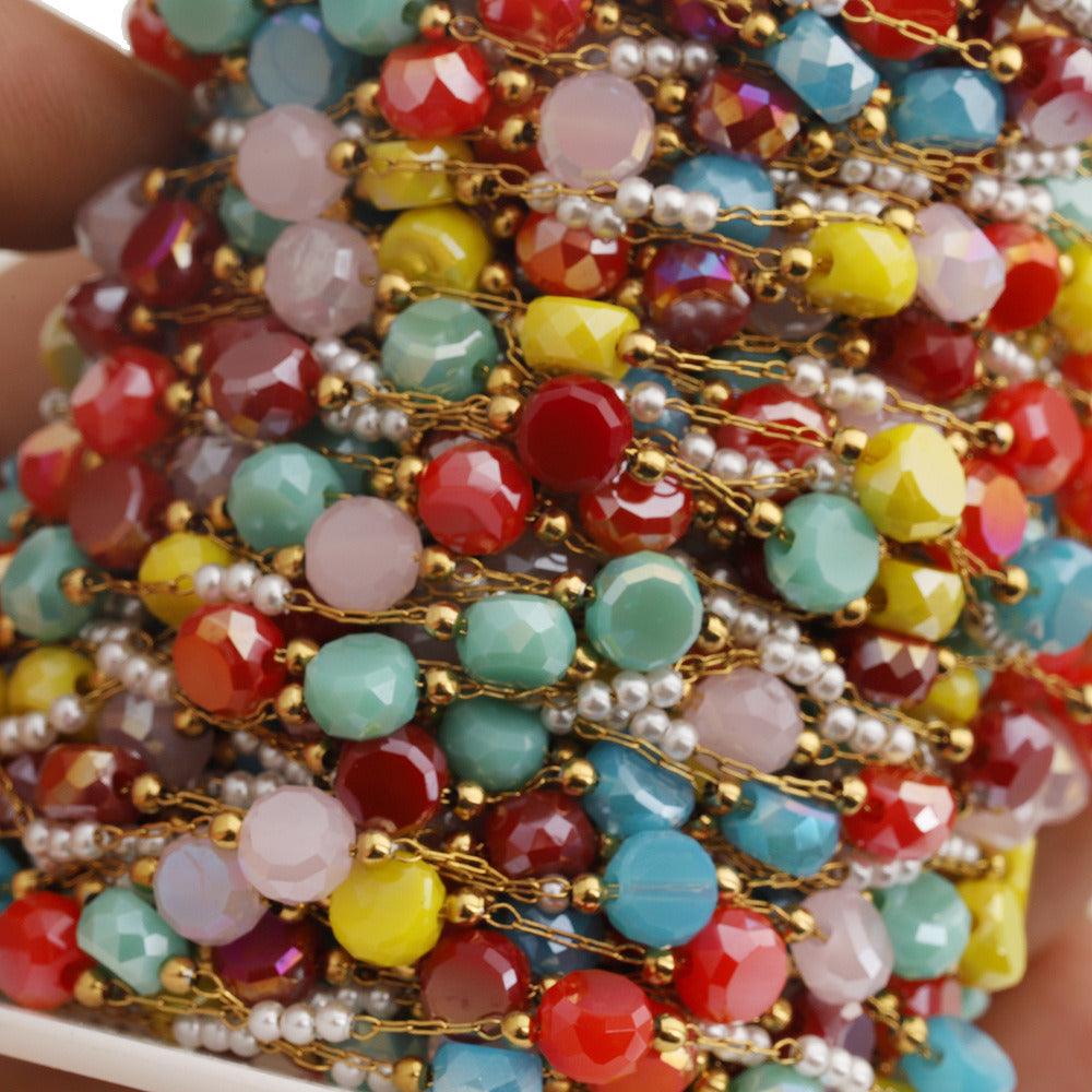 C1762 Colorful Crystal with Glass Pearl Chain