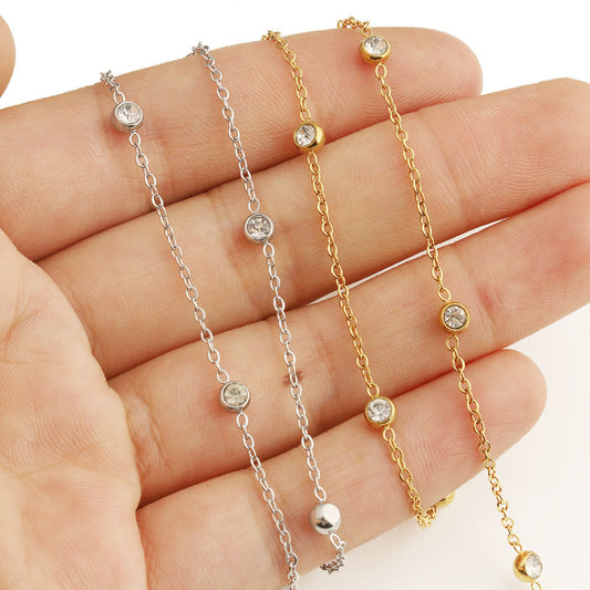 C1803 4mm Stainless Steel Zircon Beads Chain