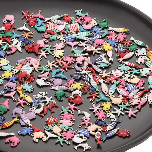 10Pcs/pack Mix color Enamel ocean animals charms