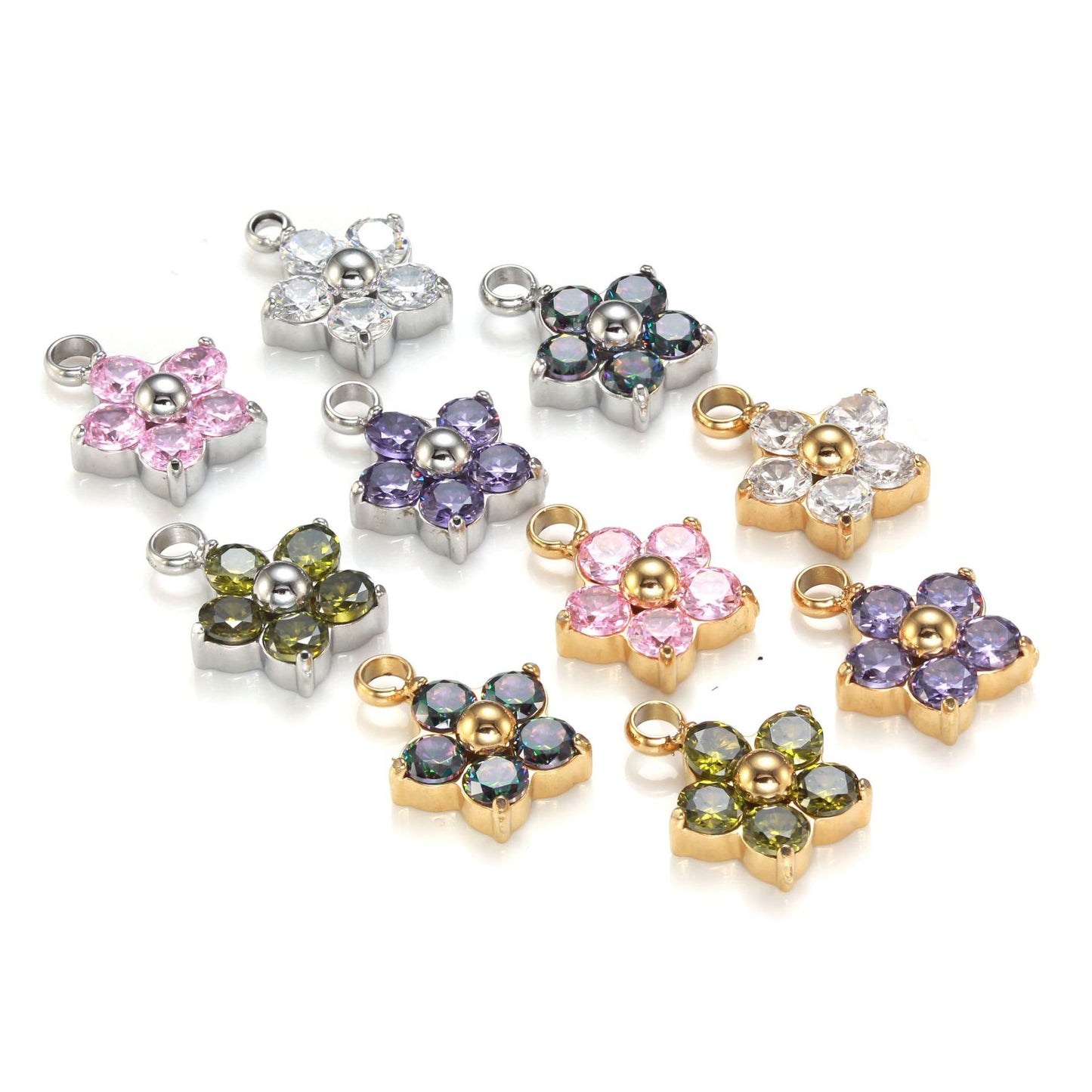 PC01 Flower zircon charms stainless steel