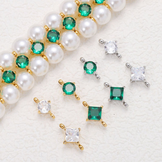 4mm Two Hole Stainless steel Zircon Charms