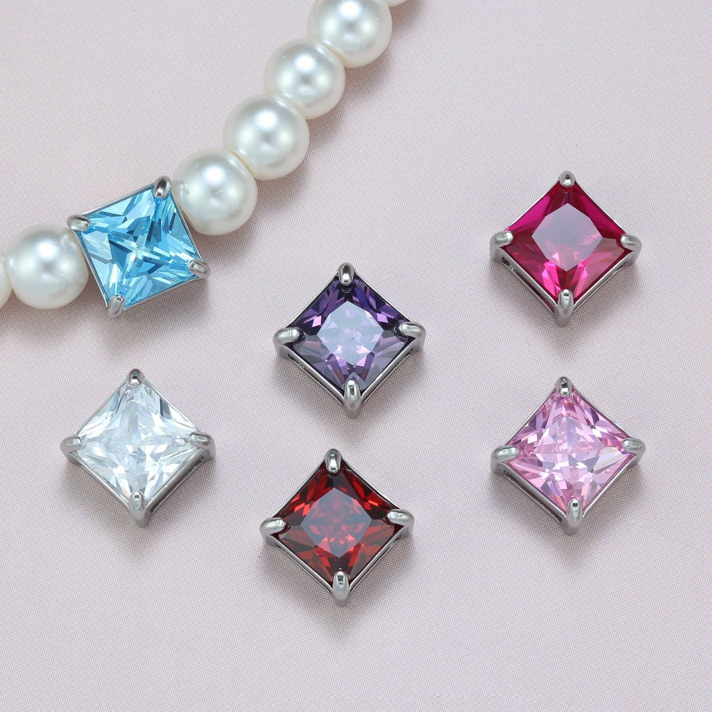 8mm Square Zircon Charms