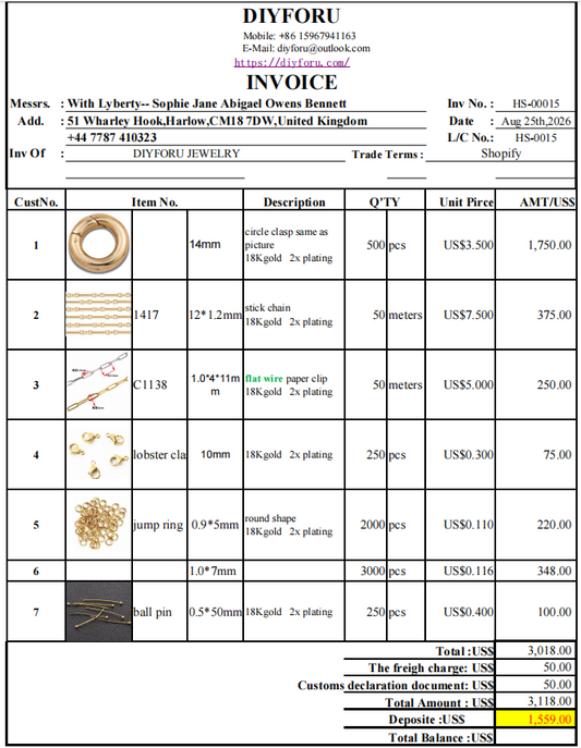 Wholesale order --With Lyberty payment Aug 25th 2026
