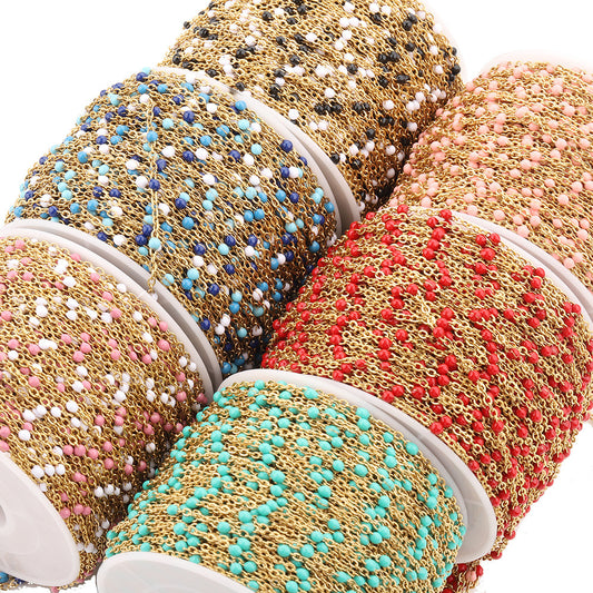 C1295 Enamel beads chain-Vacuum Plating Waterproof Stainless steel chain