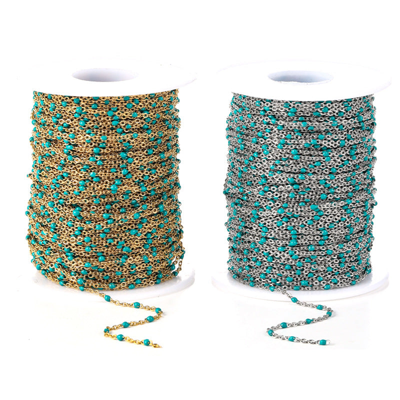 C1076 Enamel beads Chain-Vacuum Plating Waterproof Stainless steel chain