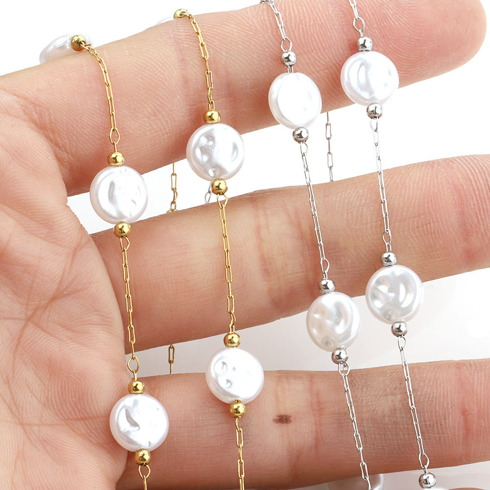 C1456 8mm baroque pearl handmade chain-Vacuum Plating Waterproof Stainless steel chain