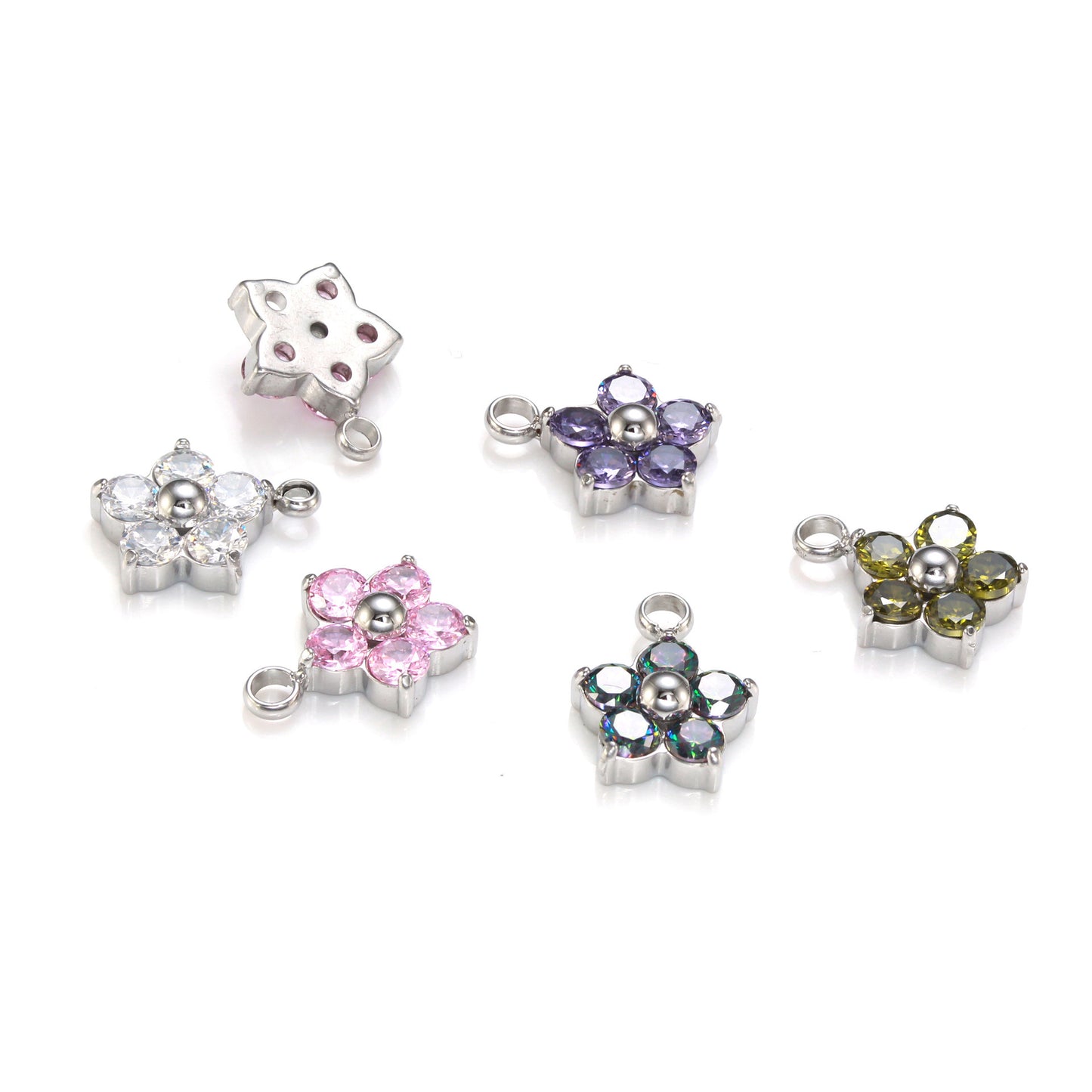 PC01 Flower zircon charms stainless steel