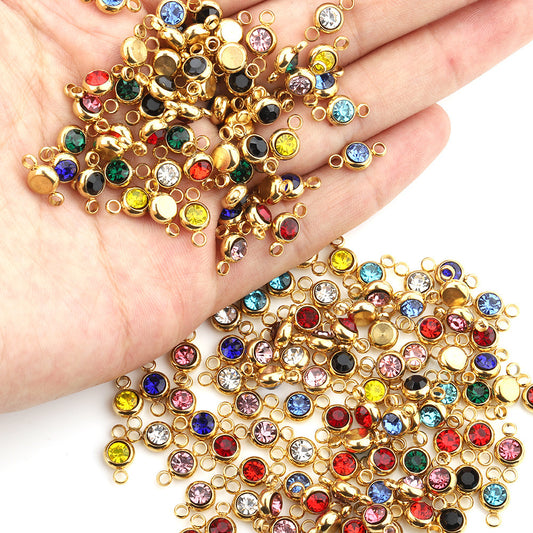 5Pcs/pack Birthstone rhinestone double loop charm
