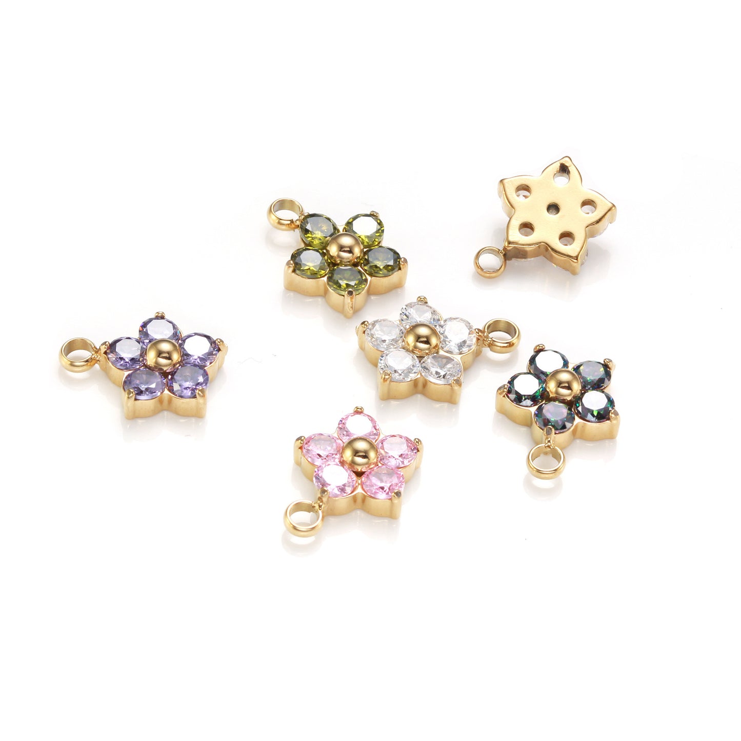 PC01 Flower zircon charms stainless steel