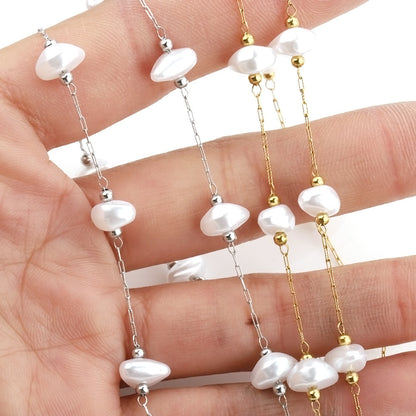 C1455 8mm triangle baroque pearl handmade chain-Vacuum Plating Waterproof Stainless steel chain