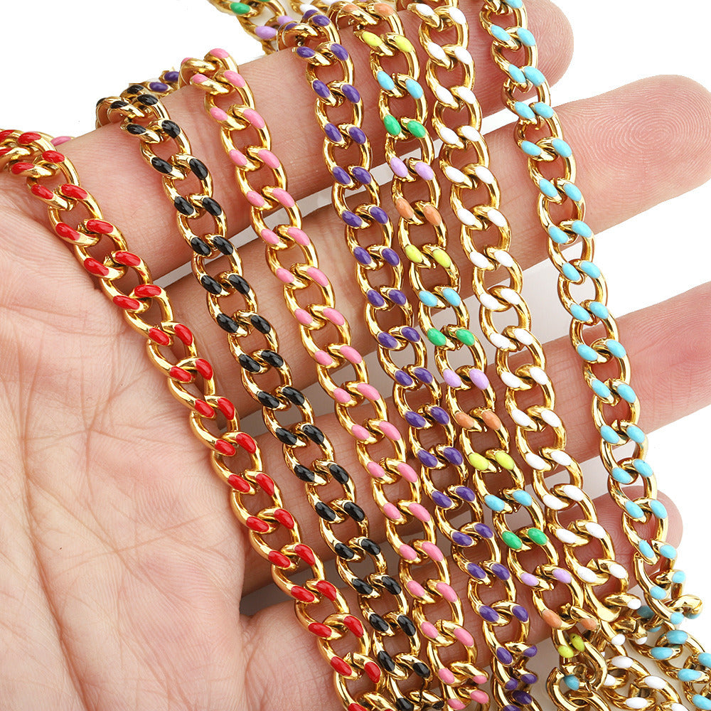 C1439 Single-sided enamel cuban chain-Vacuum Plating Waterproof Stainless steel chain