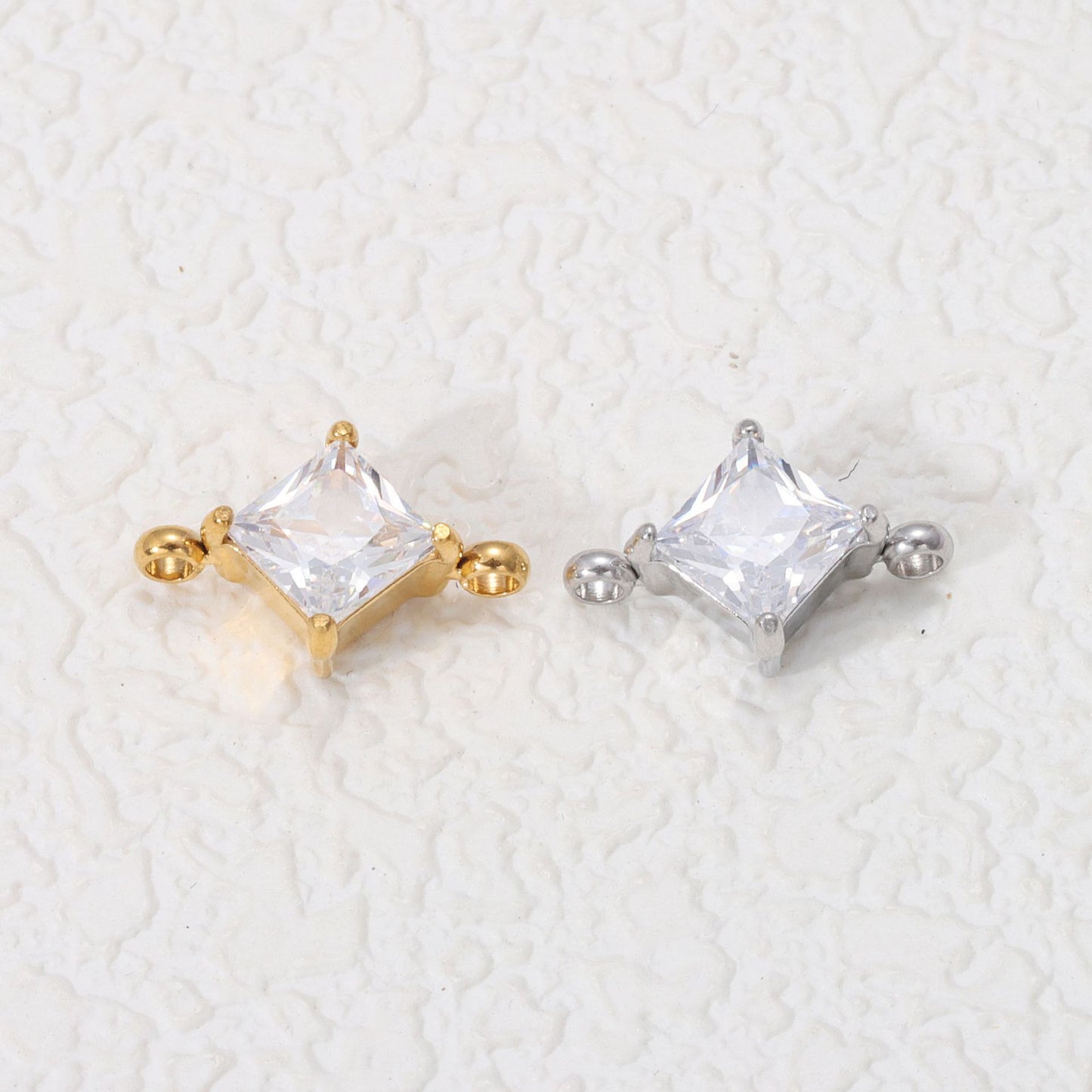 4mm Two Hole Stainless steel Zircon Charms