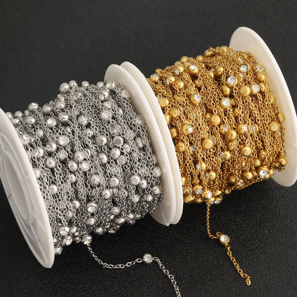 C1803 4mm Stainless Steel Zircon Beads Chain