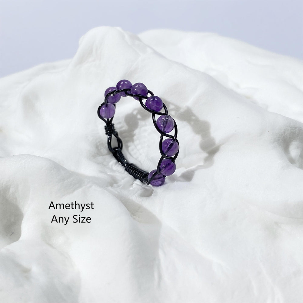 Black rings in Gothic styles,Hand wire wrapped jewelry with Amethyst crystals,Natural crystal Jewelry