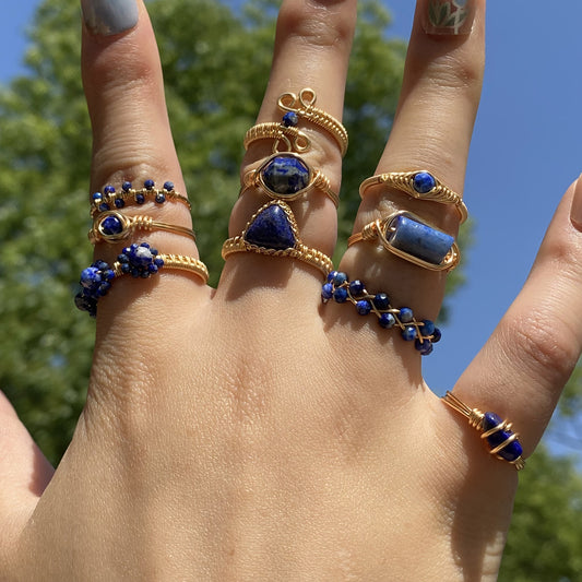 Blue Rings with Lapis gemstone,Wire wrapped rings ,handmade ring,unique gife for women