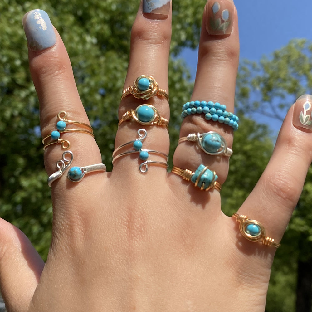 Turquoise Rings ,Wire wrapped jewelry ,handmade ring,Boho style for women