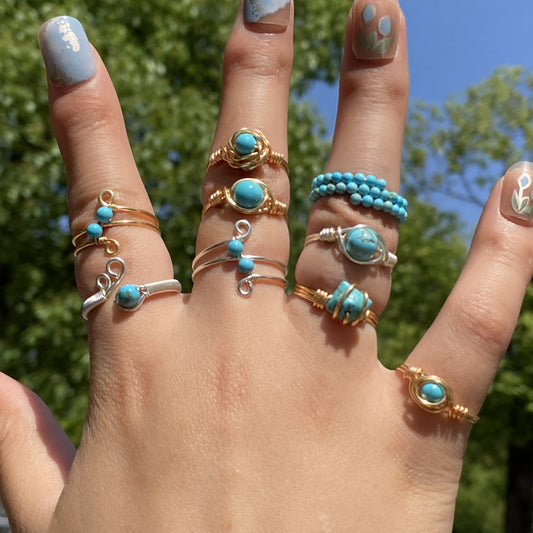 Turquoise Rings ,Wire wrapped jewelry ,handmade ring,Boho style for women