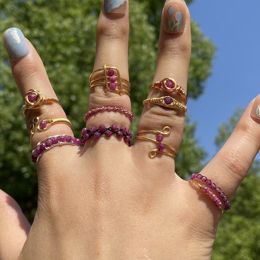 Ruby Rings，Mixed style wire wrapped ruby rings,boho style rings,unique design gift