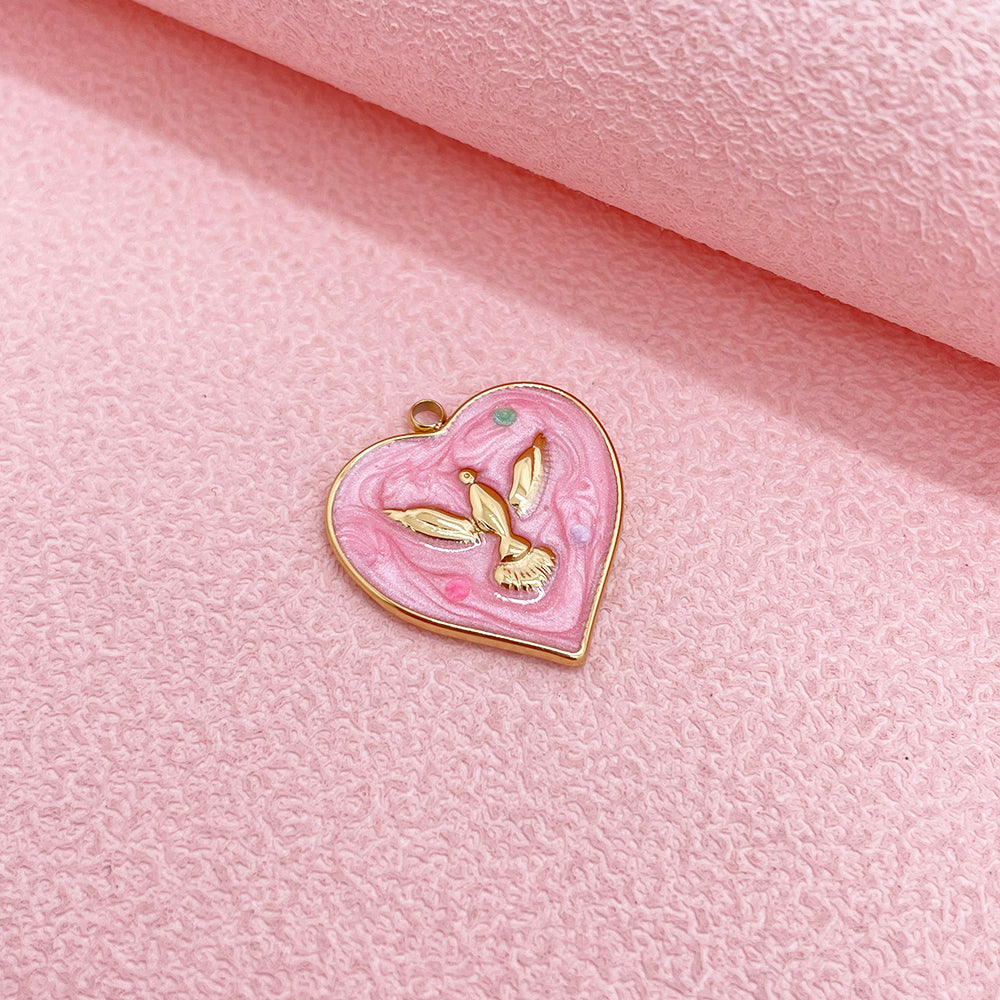 51228 Enamel heart bird charm