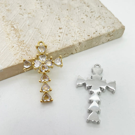 5739 Diamond Heart Cross charm