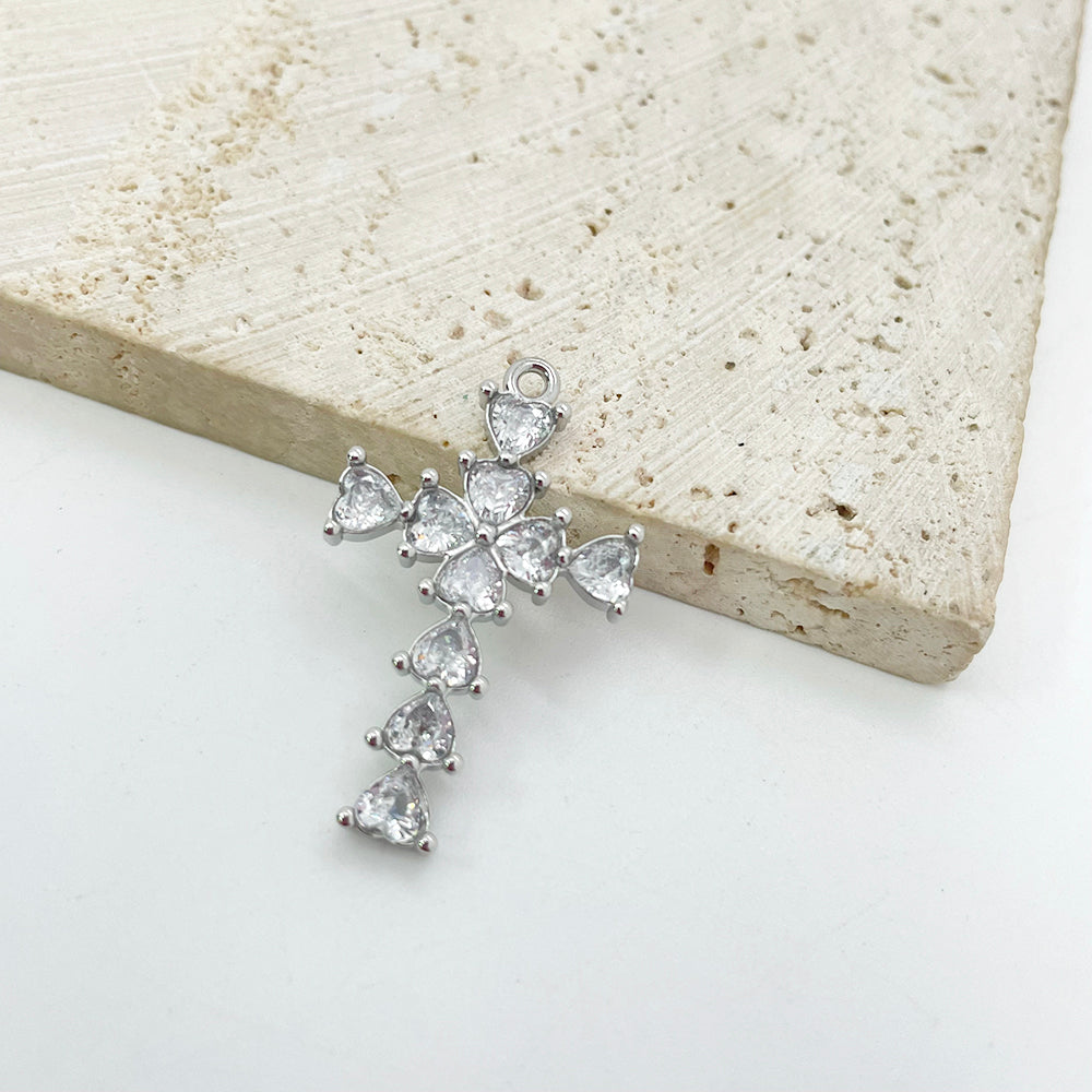 5739 Diamond Heart Cross charm