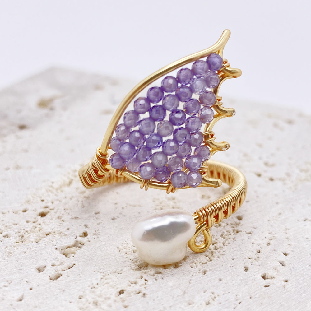 Handmade wire wrapped Mermaid tail Ring,Cubic Zircon Sparkling Jewelry