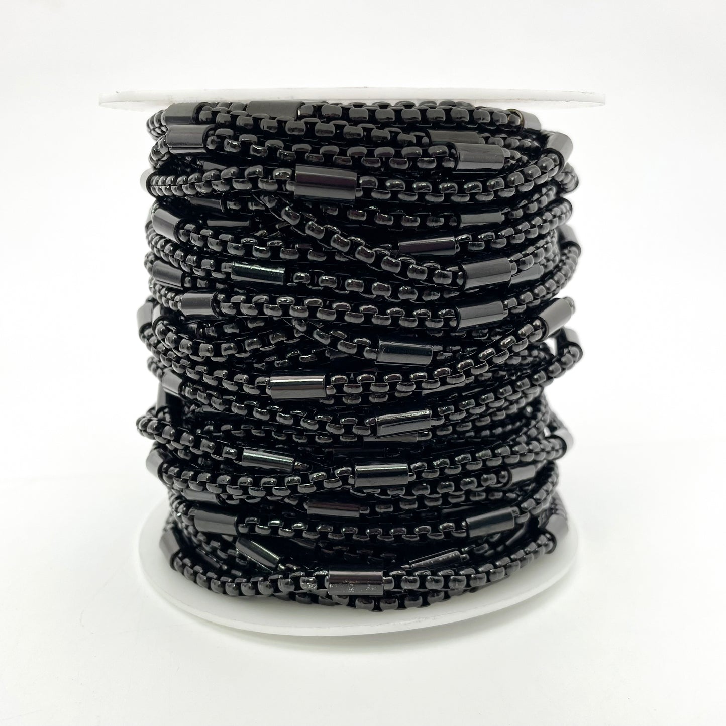 C1609 Square pearl pipe black chain