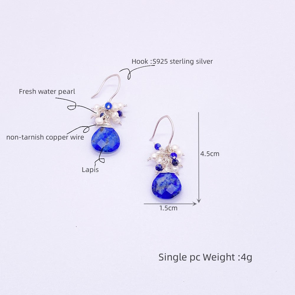 Wire wrapped Lapis drop earring,Boho style earring with S925 Hook