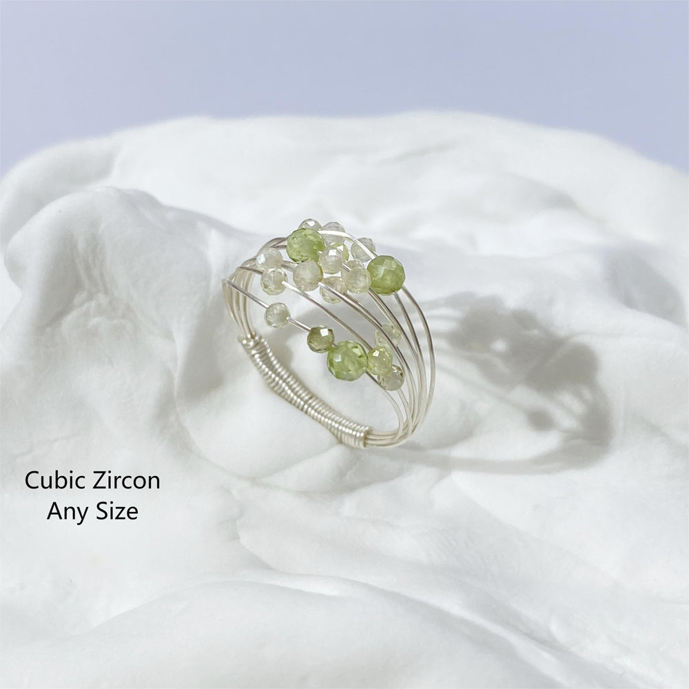 Light Green Rings ,Natural Crystal rings ,Gemstone jewelry,Non-Tarnish Wire wrap Rings