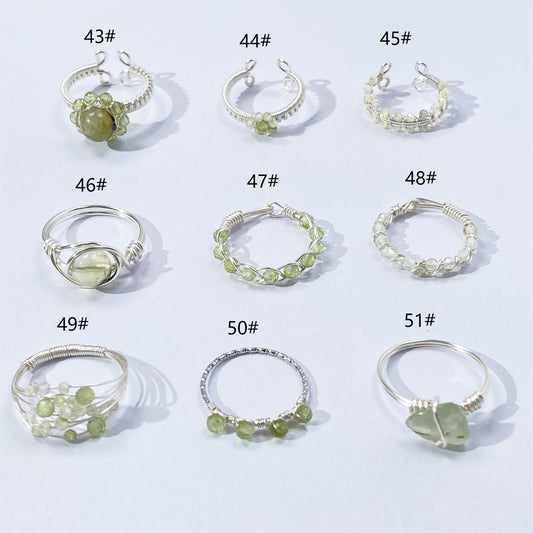 Light Green Rings ,Natural Crystal rings ,Gemstone jewelry,Non-Tarnish Wire wrap Rings