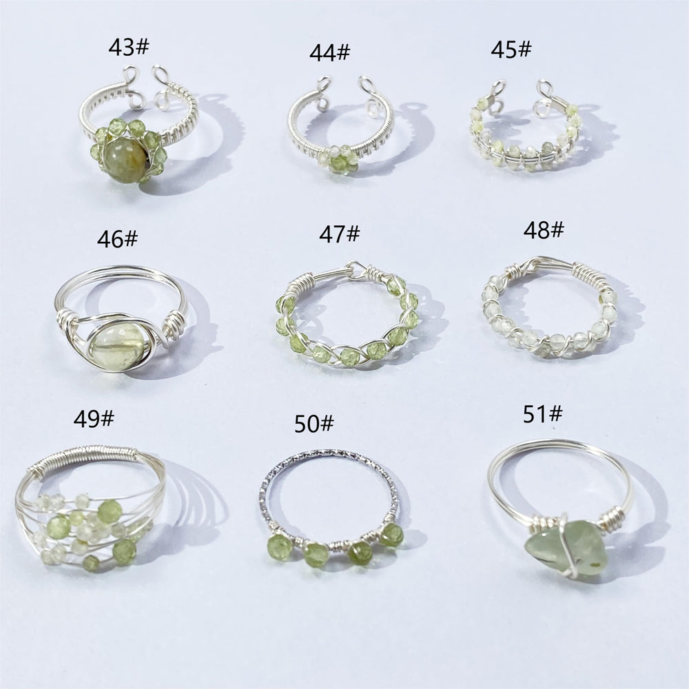 Light Green Rings ,Natural Crystal rings ,Gemstone jewelry,Non-Tarnish Wire wrap Rings