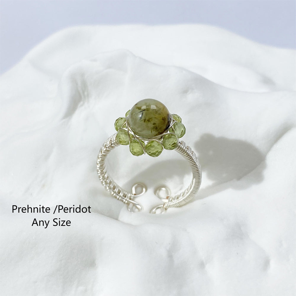 Light Green Rings ,Natural Crystal rings ,Gemstone jewelry,Non-Tarnish Wire wrap Rings