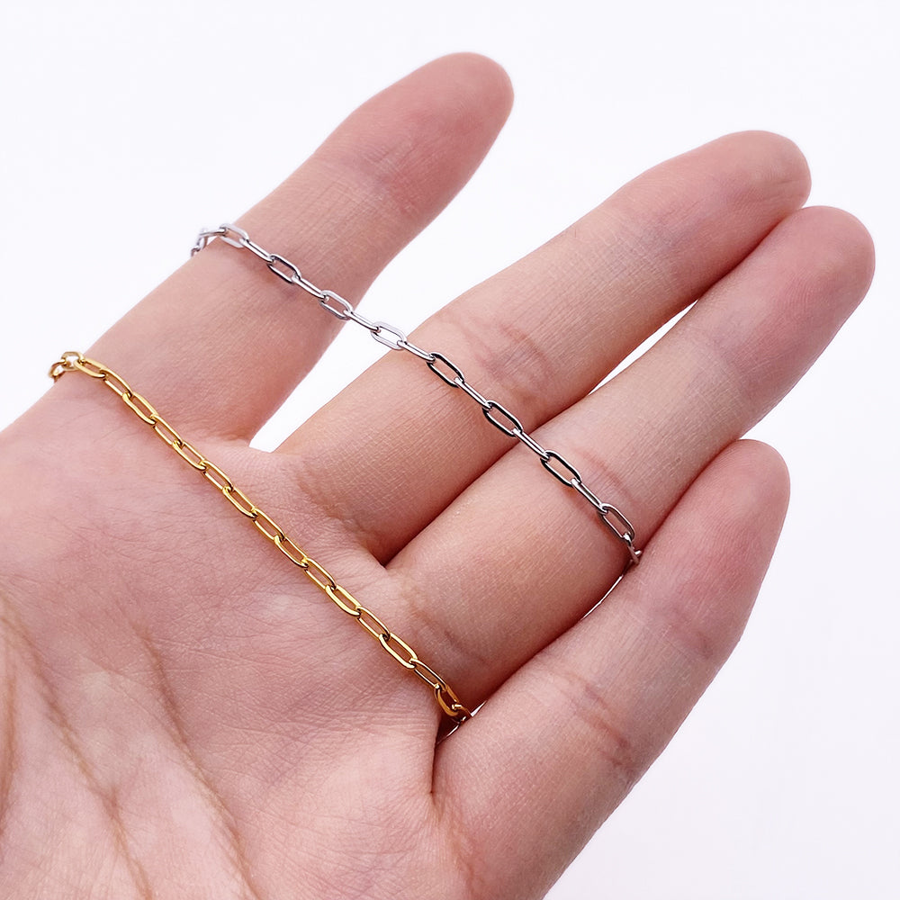 C1175 2.5mm Mini paperclip chain-Vacuum Plating Waterproof Stainless steel chain