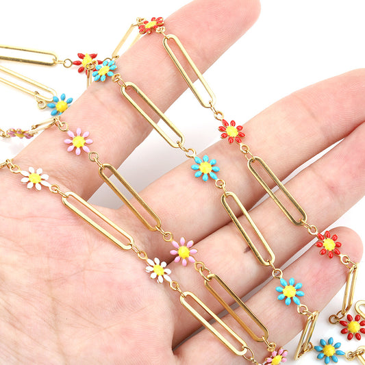 C1290   Daisy Enamel Chain-Vacuum Plating Waterproof Stainless steel chain