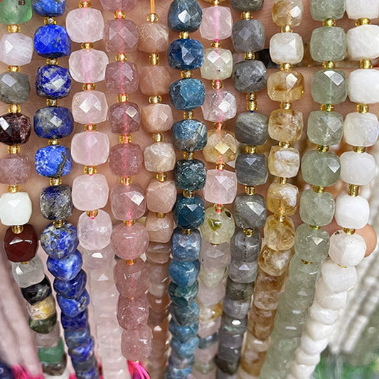8mm Cube faceted Natural Stone beads